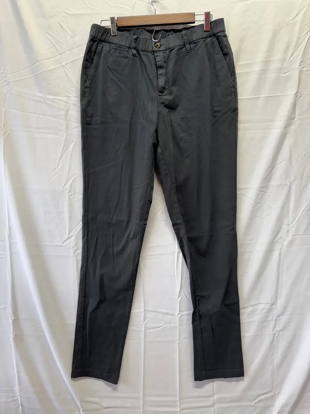 Cove USA Men's Chino Pants 32x34 Charcoal Gray Elastic Waist Slim Straight